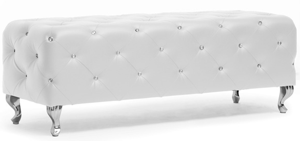 40" Crystal Tufted Leather Bench