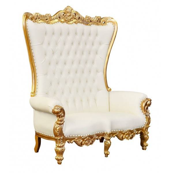 Queen Love-Seat Throne Gold/White