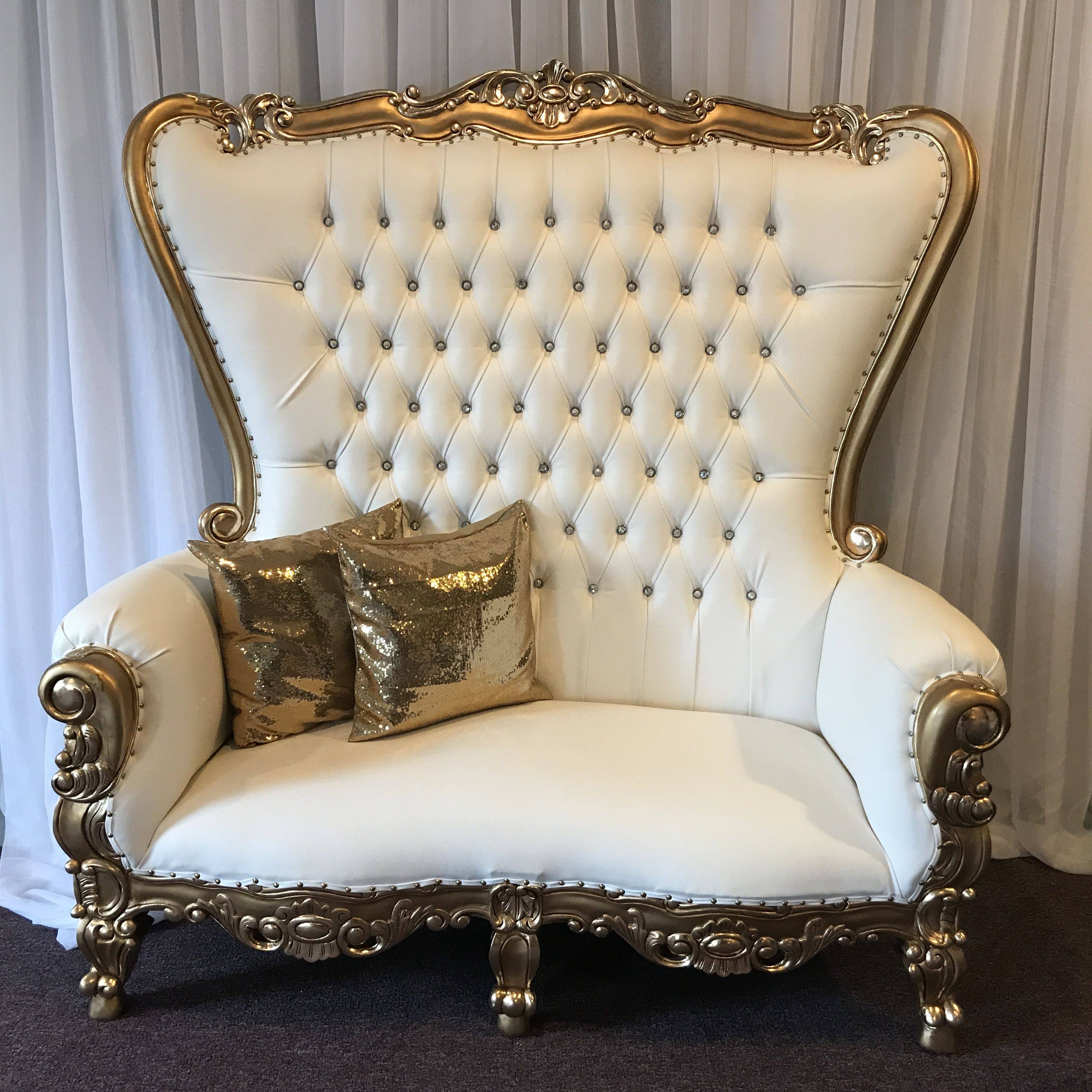 Queen Love-Seat Throne Gold/White